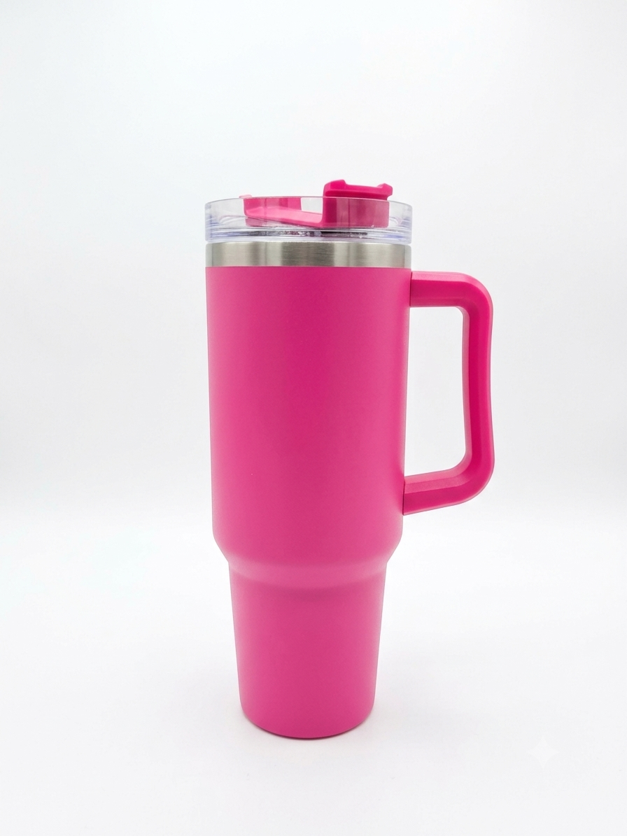Pink Tumbler with Straw Stainless Steel 1.18L