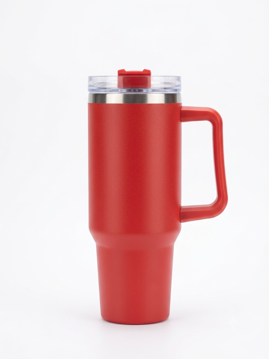 Red Tumbler with Straw Stainless Steel 1.18L