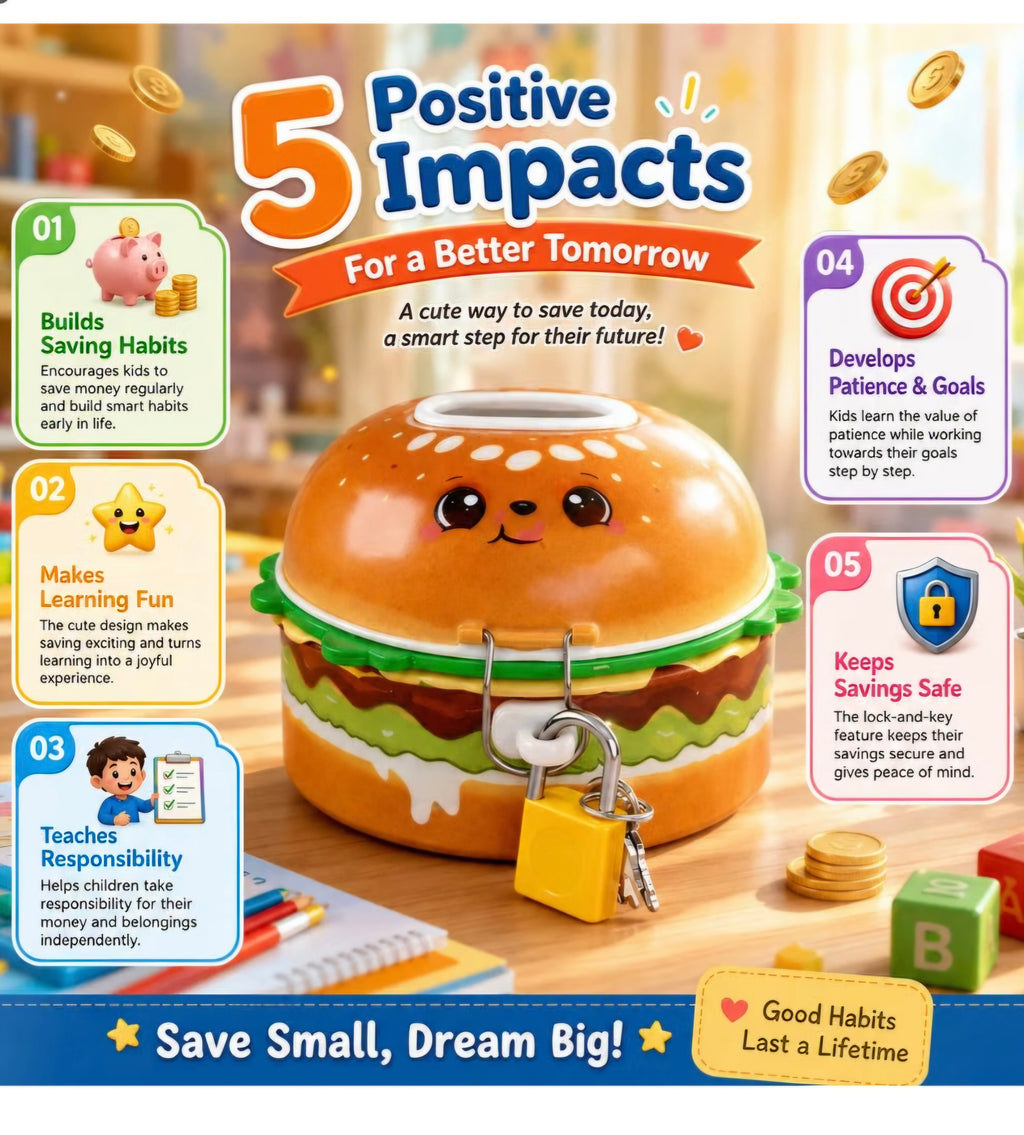 Cute Burger Shape Coin Box with Lock & Key