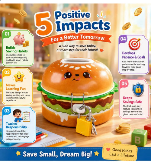 Cute Burger Shape Coin Box with Lock & Key
