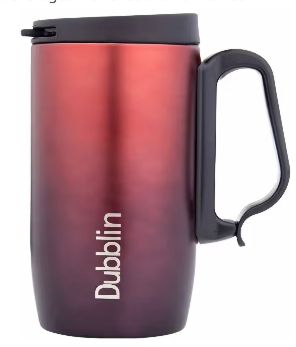DUBBLIN Casa Stainless Steel Unbreakable Tea Coffee Mug Double Wall with Handle and Lid, Wide Mouth Mug Keeps Beverages Hot & Cold 270 ML Red