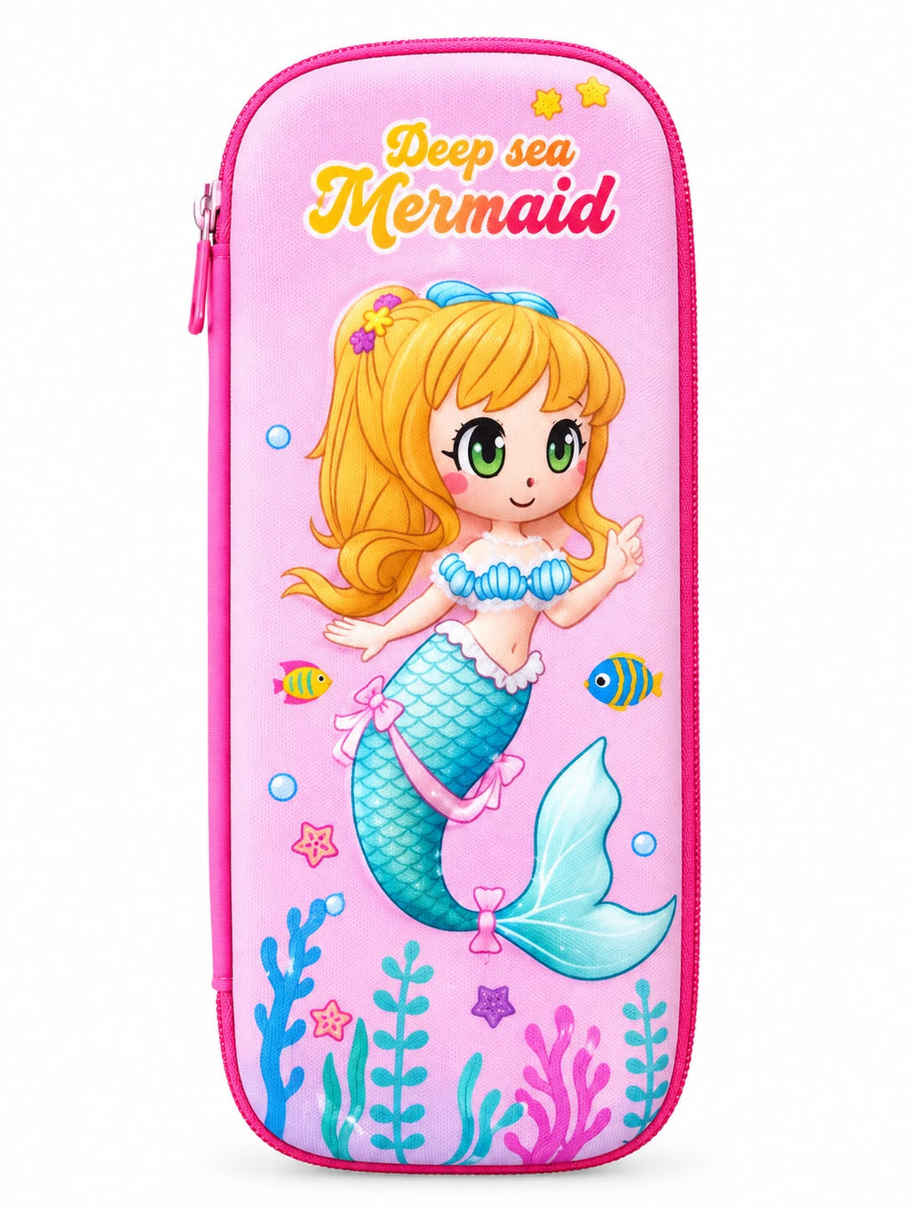 Pencil Case, Deep Sea Mermaid Design,Pink Zipper Pouch, School Stationery Kit