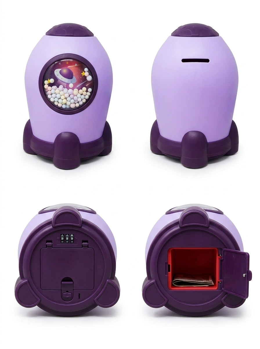 Purple Space Shape Gullak Money Bank With Number Code Lock