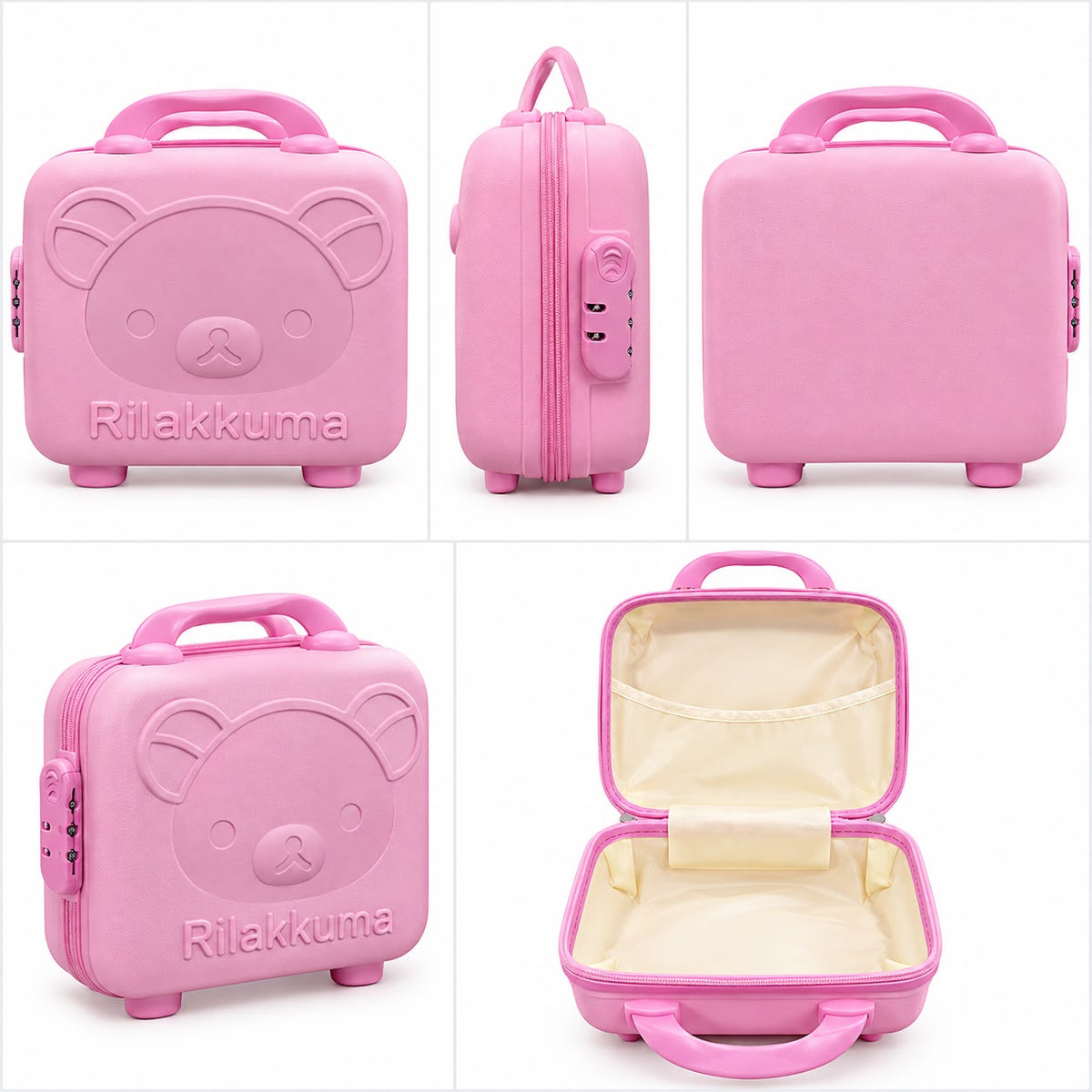 Cartoon Bear Storage Box For Travel Case Vanity Organiser Makeup Accessories Mini Luggage Vanity Bag Hard Shell ABS Durable Portable with Lock-1PCS-Pink