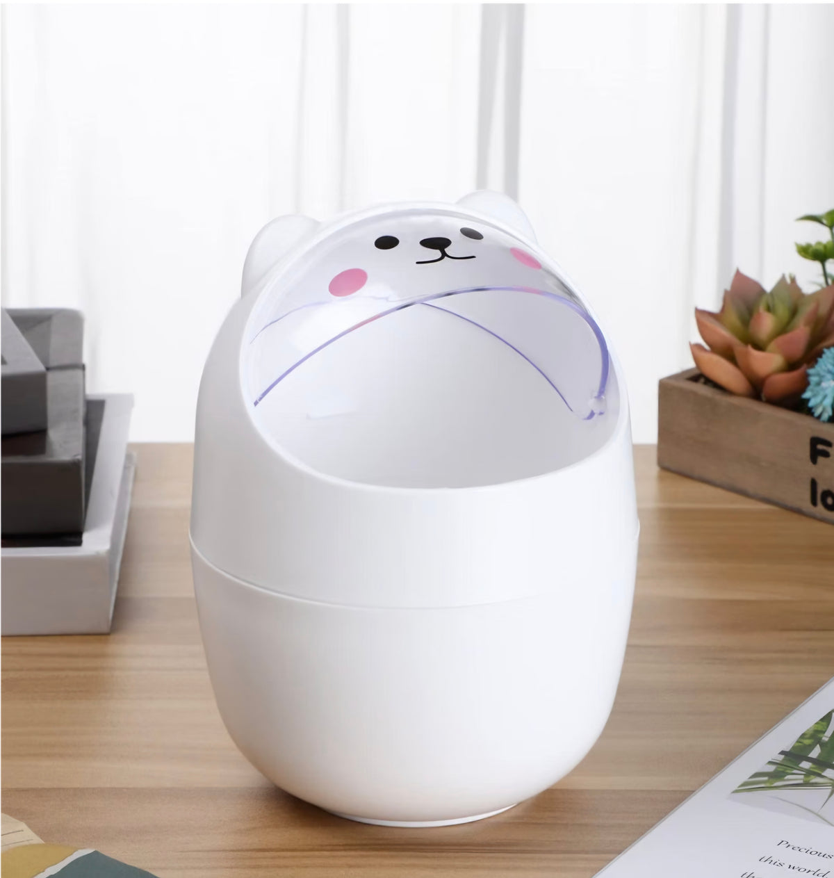 Mini Trash Can with Lid Cute Desktop Trash for Home Office Bedroom & Car-White