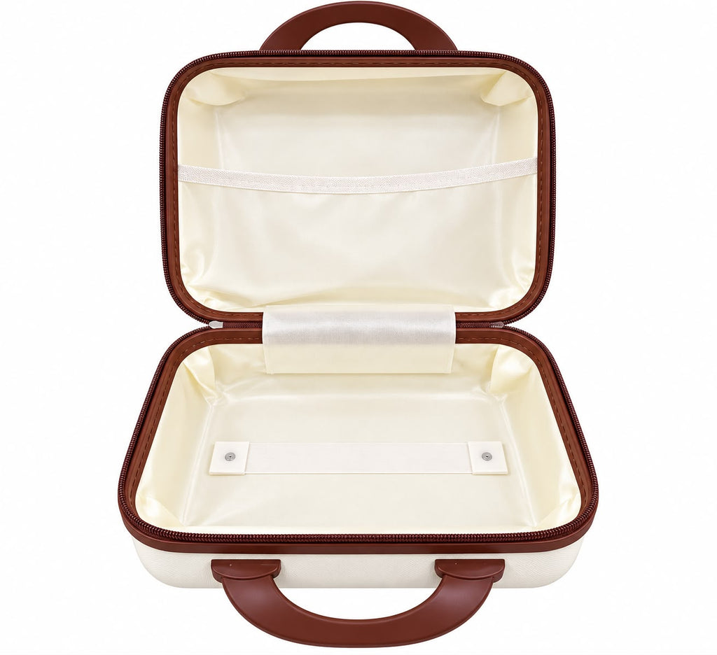 Cartoon Bear Storage Box For Travel Case Vanity Organiser Makeup Accessories Mini Luggage Vanity Bag Hard Shell ABS Durable Portable with Lock-1PCS-White with Brown border