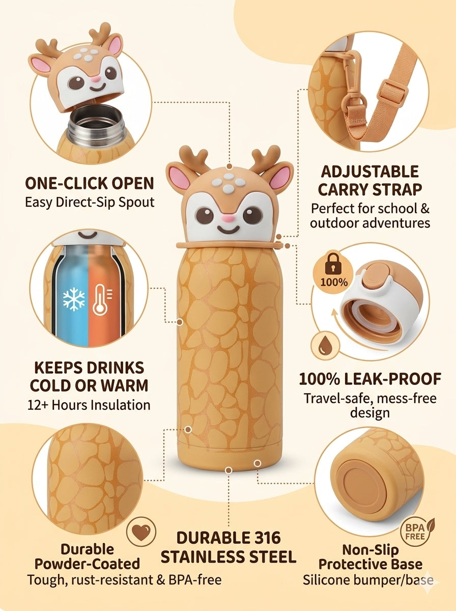 Stainless Steel Kids Deer Water Bottle 400ML