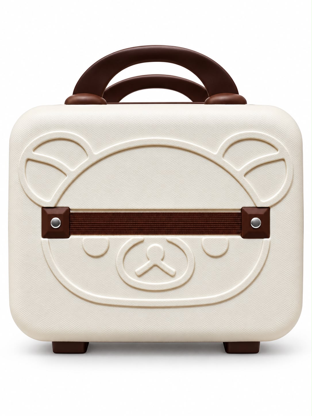 Cartoon Bear Storage Box For Travel Case Vanity Organiser Makeup Accessories Mini Luggage Vanity Bag Hard Shell ABS Durable Portable with Lock-1PCS-White with Brown border