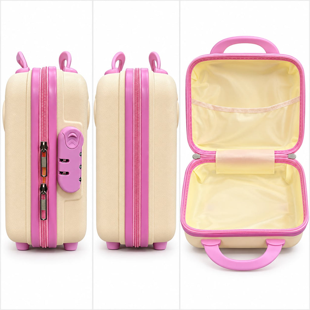 Cartoon Bear Storage Box For Travel Case Vanity Organiser Makeup Accessories Mini Luggage Vanity Bag Hard Shell ABS Durable Portable with Lock-1PCS-White with Pink border