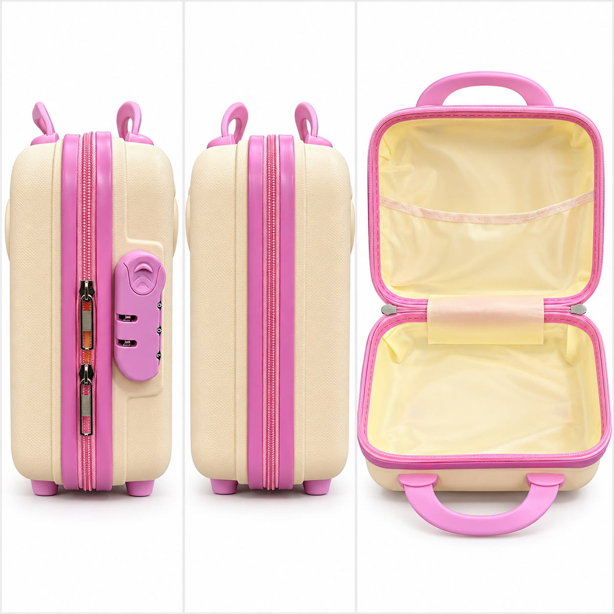 Cartoon Bear Storage Box For Travel Case Vanity Organiser Makeup Accessories Mini Luggage Vanity Bag Hard Shell ABS Durable Portable with Lock-1PCS-White with Pink border