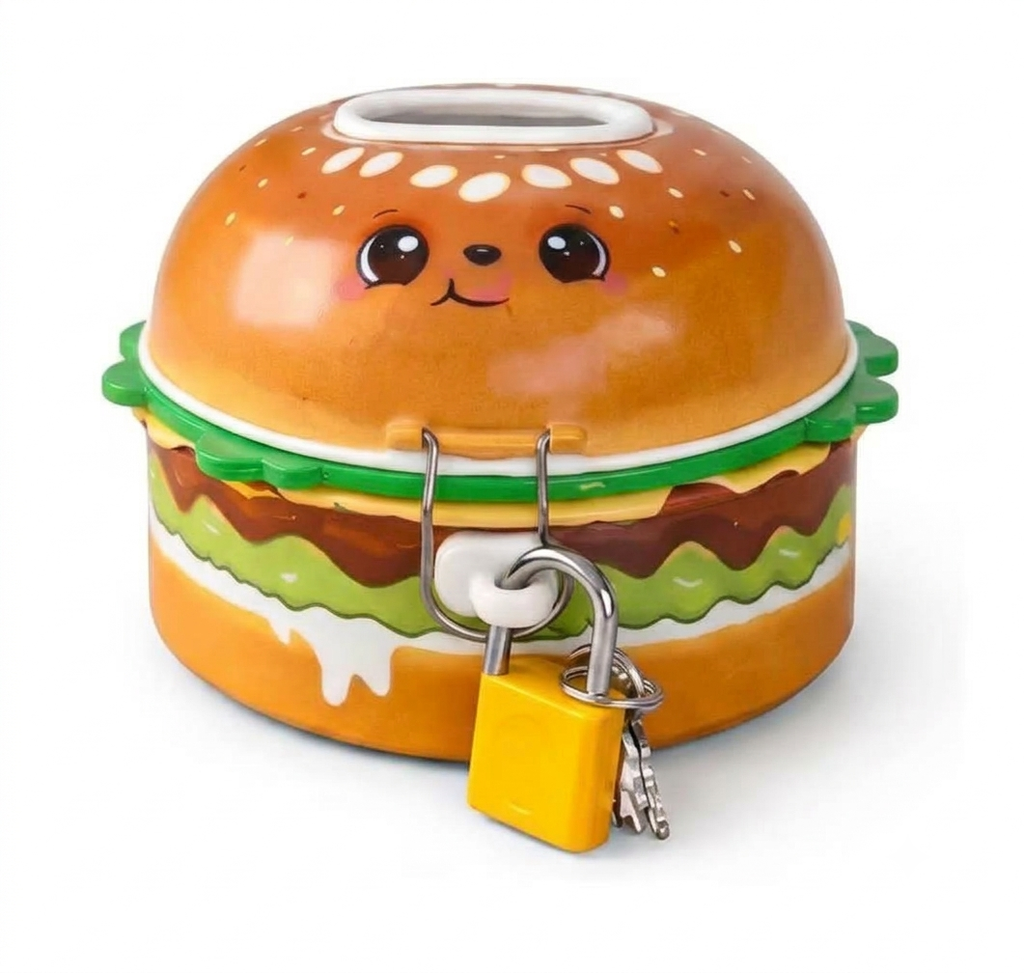 Cute Burger Shape Coin Box with Lock & Key