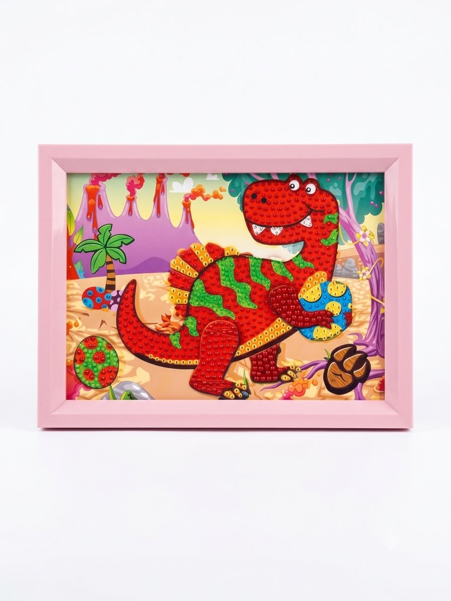 5D Red Dino Diamond Painting Kit for Kids with Wooden Frame