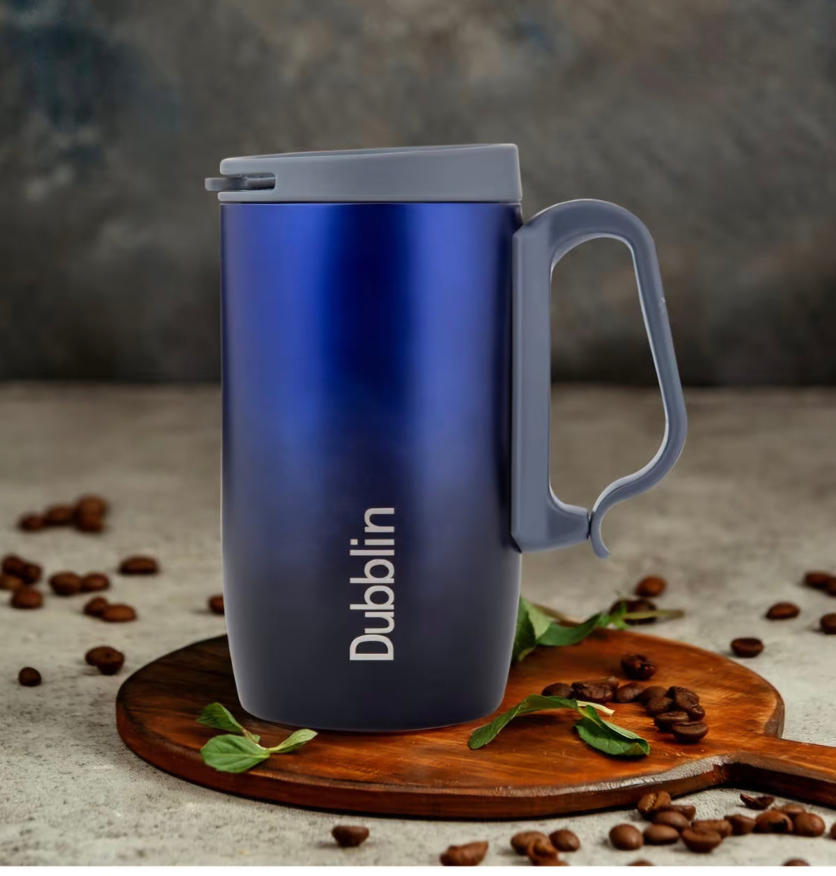 DUBBLIN Casa Stainless Steel Unbreakable Tea Coffee Mug Double Wall with Handle and Lid, Wide Mouth Mug Keeps Beverages Hot & Cold 270 ML Blue