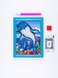 DIY 5D Blue Dolphin Diamond Painting Kit for Kids with Wooden Frame