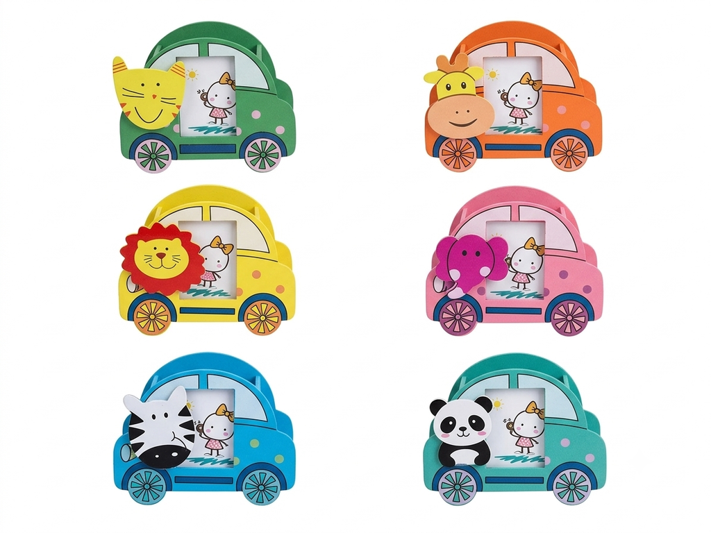 Car Shaped Wooden Stationary/Pencil Holder with Photo Frame + Message Holder (Pack of 5)