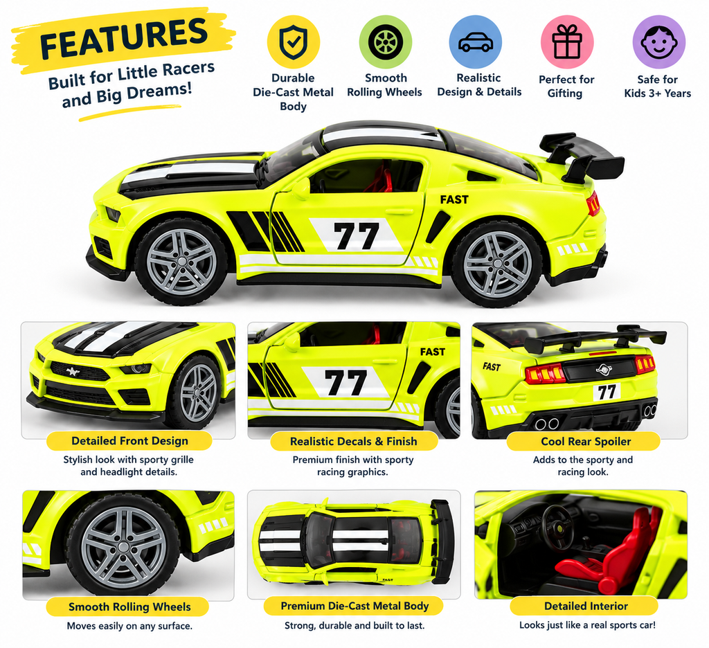 Die Cast Metal Sports Car Toy 1:32 Scale Pull Back Racing Model