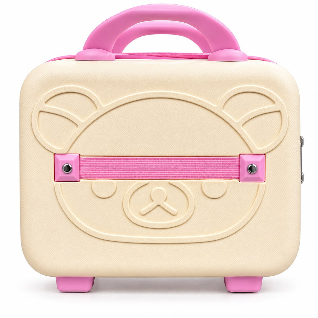 Cartoon Bear Storage Box For Travel Case Vanity Organiser Makeup Accessories Mini Luggage Vanity Bag Hard Shell ABS Durable Portable with Lock-1PCS-White with Pink border