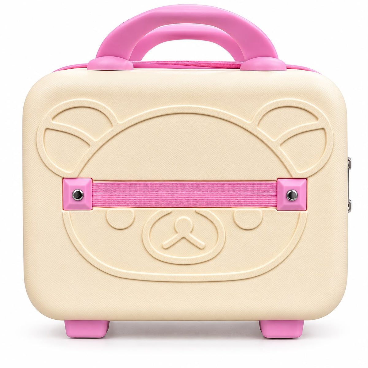 Cartoon Bear Storage Box For Travel Case Vanity Organiser Makeup Accessories Mini Luggage Vanity Bag Hard Shell ABS Durable Portable with Lock-1PCS-White with Pink border
