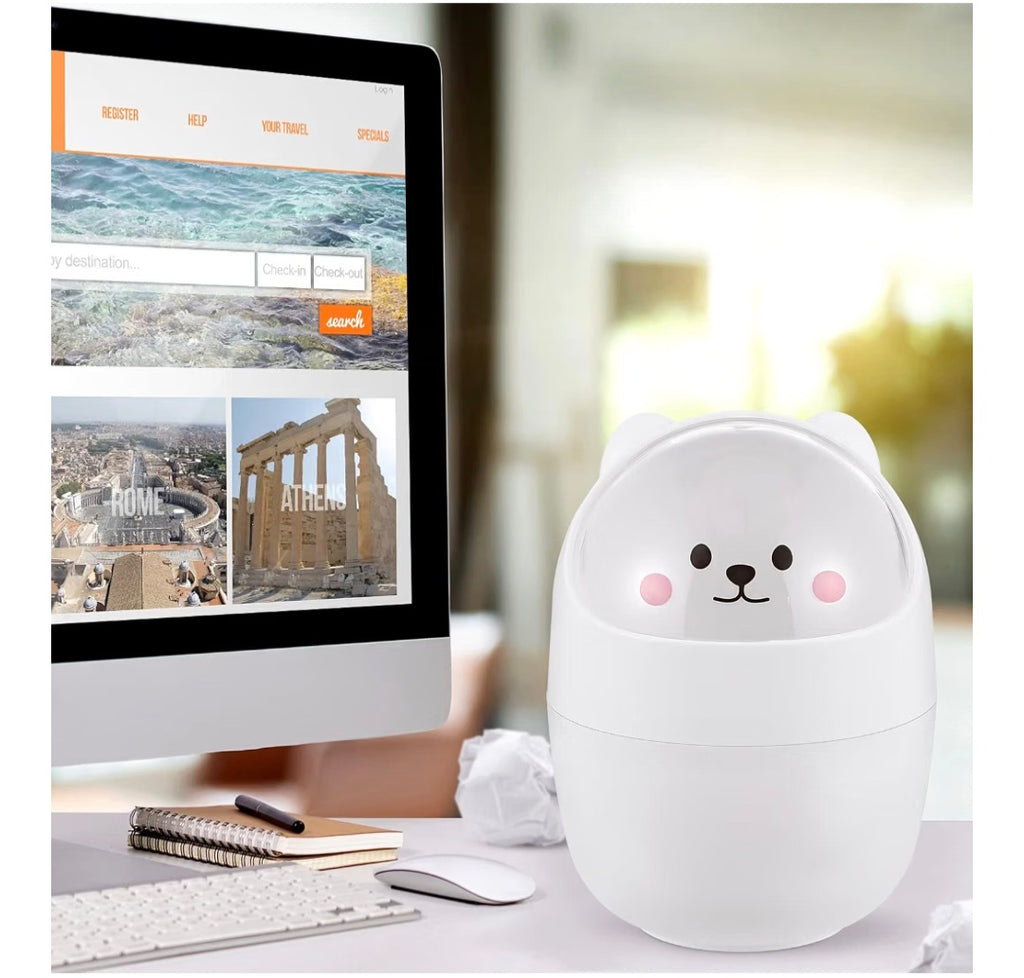 Mini Trash Can with Lid Cute Desktop Trash for Home Office Bedroom & Car-White