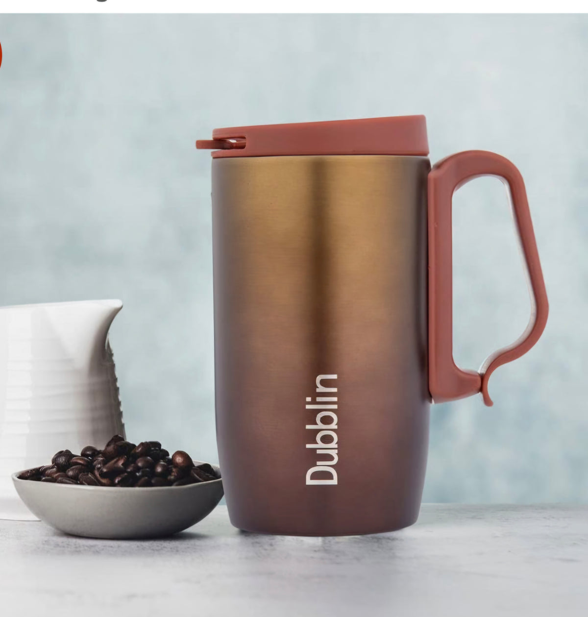 DUBBLIN Casa Stainless Steel Unbreakable Tea Coffee Mug Double Wall with Handle and Lid, Wide Mouth Mug Keeps Beverages Hot & Cold 270 ML Gold