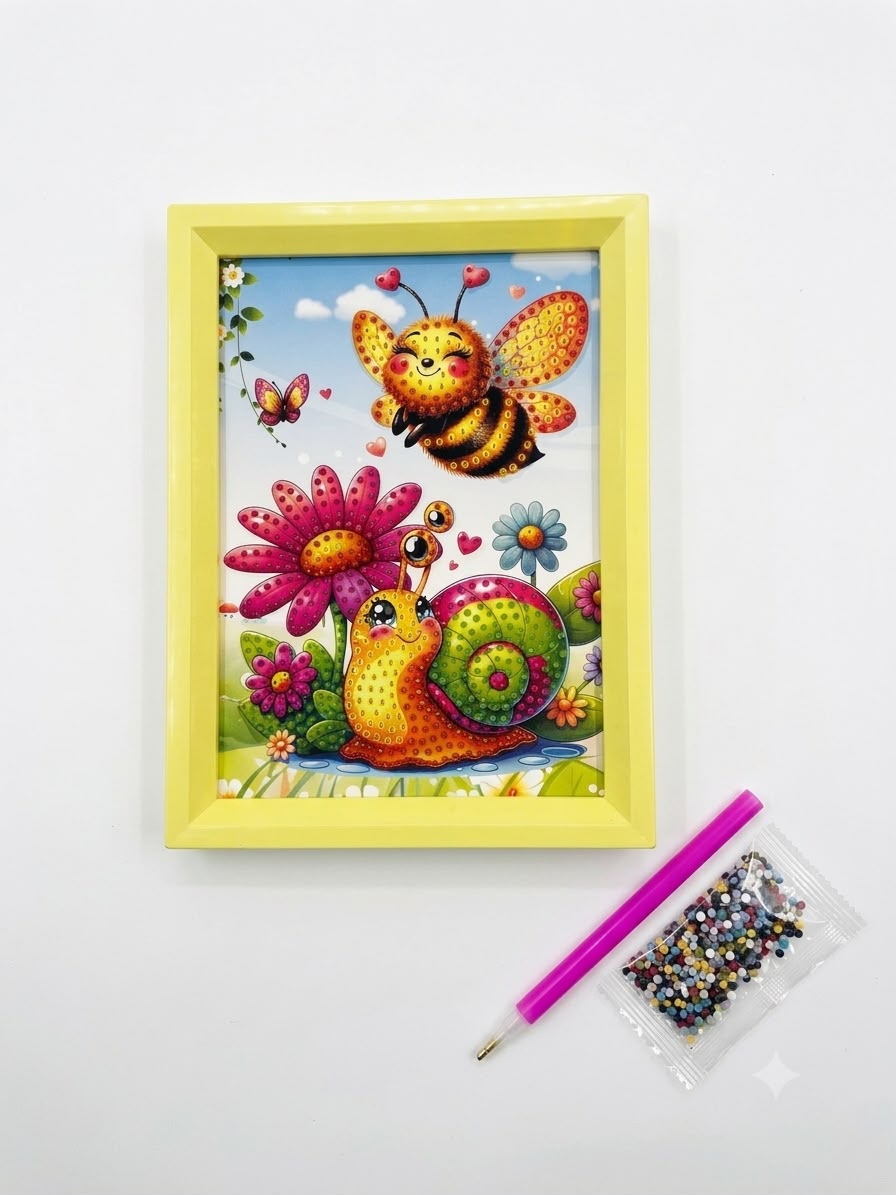 DIY 5D Bee & Snail Garden Diamond Painting Kit –Craft Set with Frame