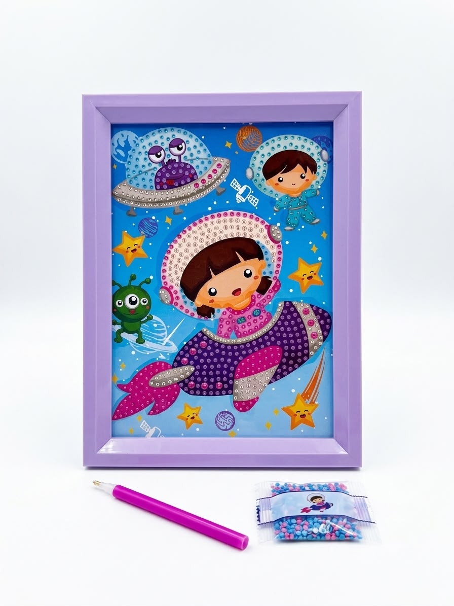 DIY 5D Kids Space Adventure Diamond Painting Kit –Craft Set with Frame
