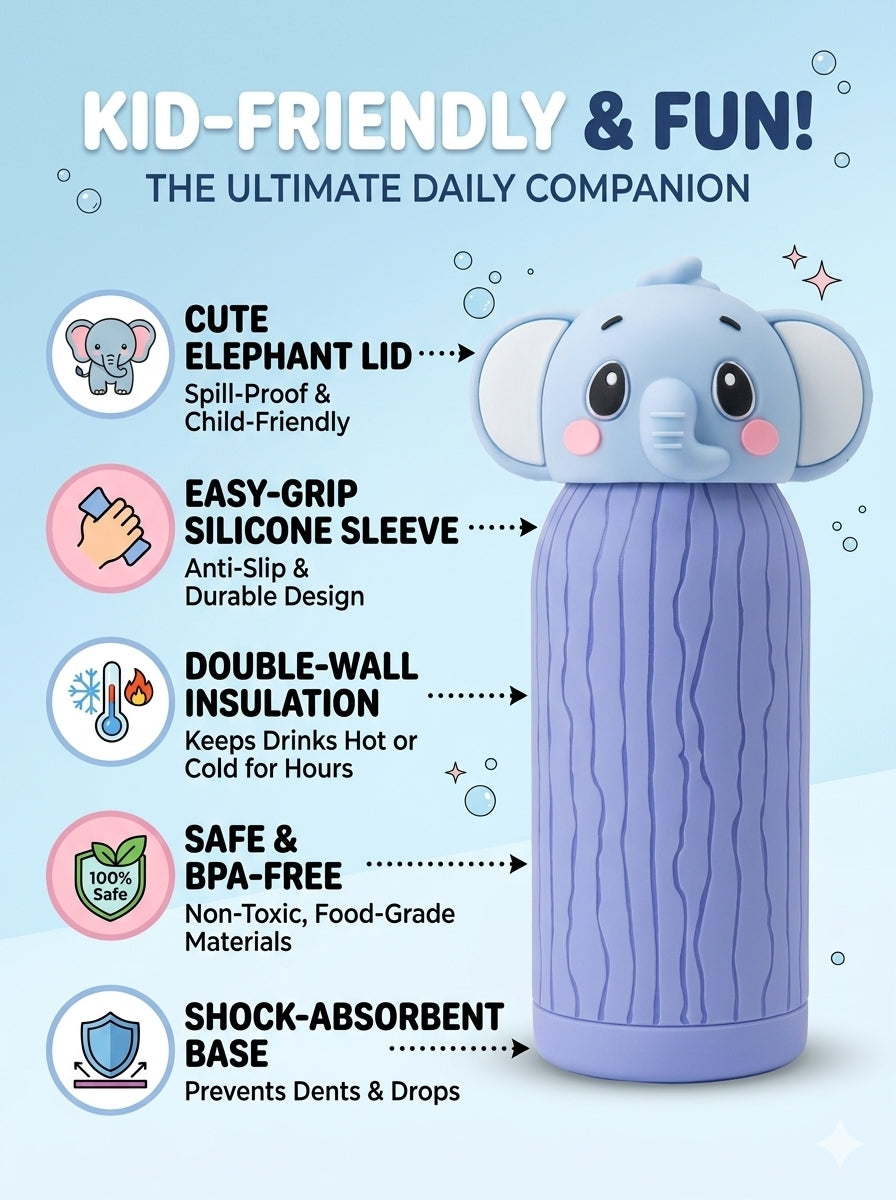Stainless Steel Kids Elephant Water Bottle 400ML