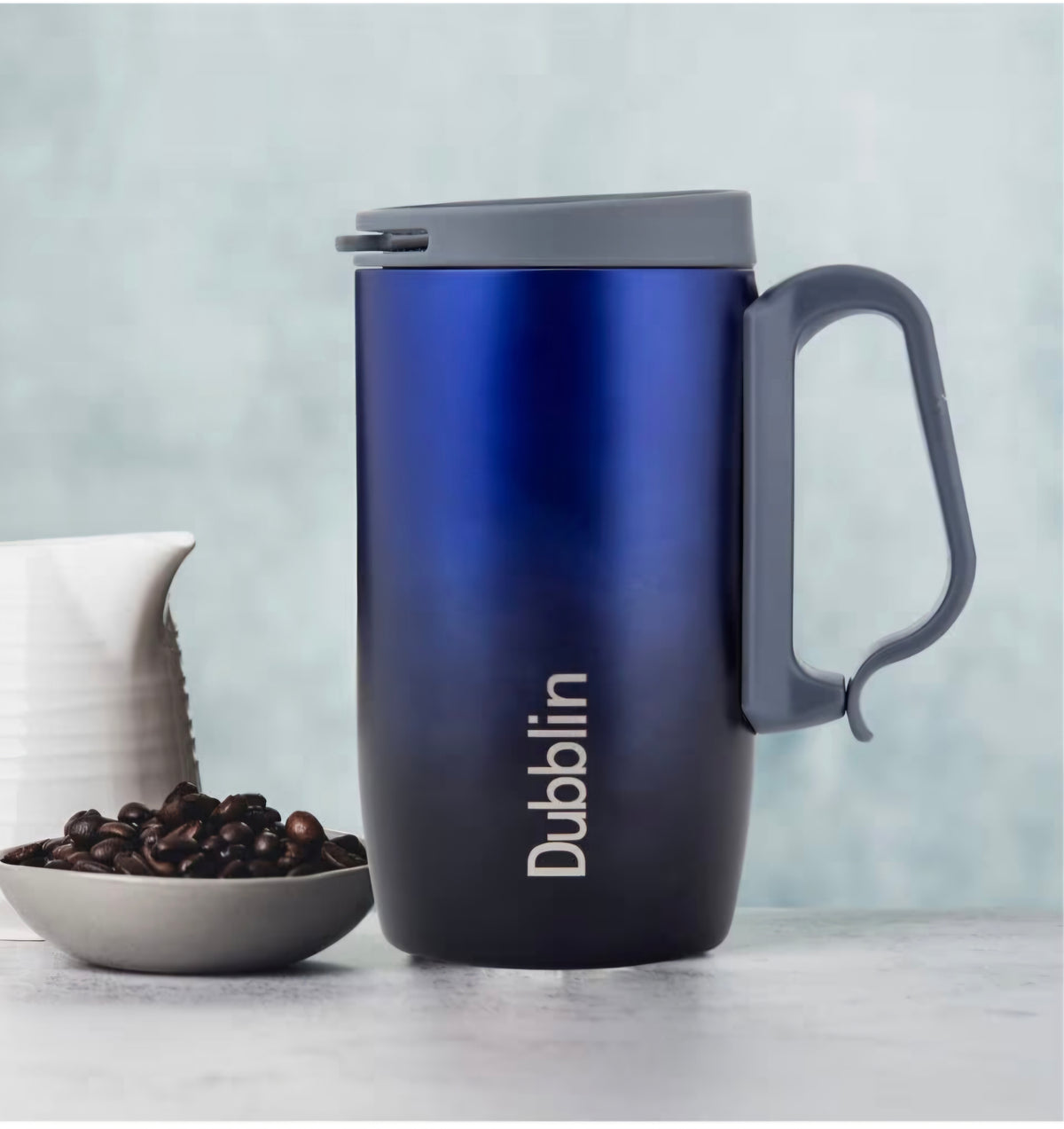 DUBBLIN Casa Stainless Steel Unbreakable Tea Coffee Mug Double Wall with Handle and Lid, Wide Mouth Mug Keeps Beverages Hot & Cold 270 ML Blue