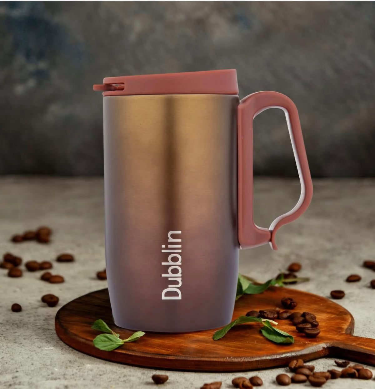 DUBBLIN Casa Stainless Steel Unbreakable Tea Coffee Mug Double Wall with Handle and Lid, Wide Mouth Mug Keeps Beverages Hot & Cold 270 ML Gold
