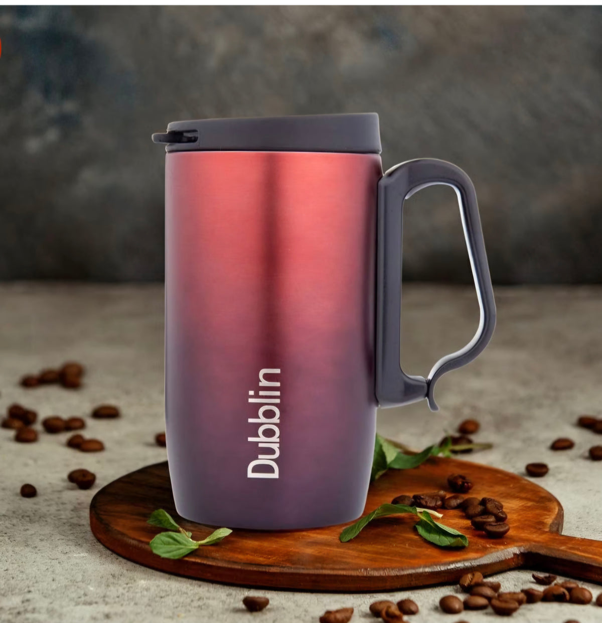 DUBBLIN Casa Stainless Steel Unbreakable Tea Coffee Mug Double Wall with Handle and Lid, Wide Mouth Mug Keeps Beverages Hot & Cold 270 ML Red