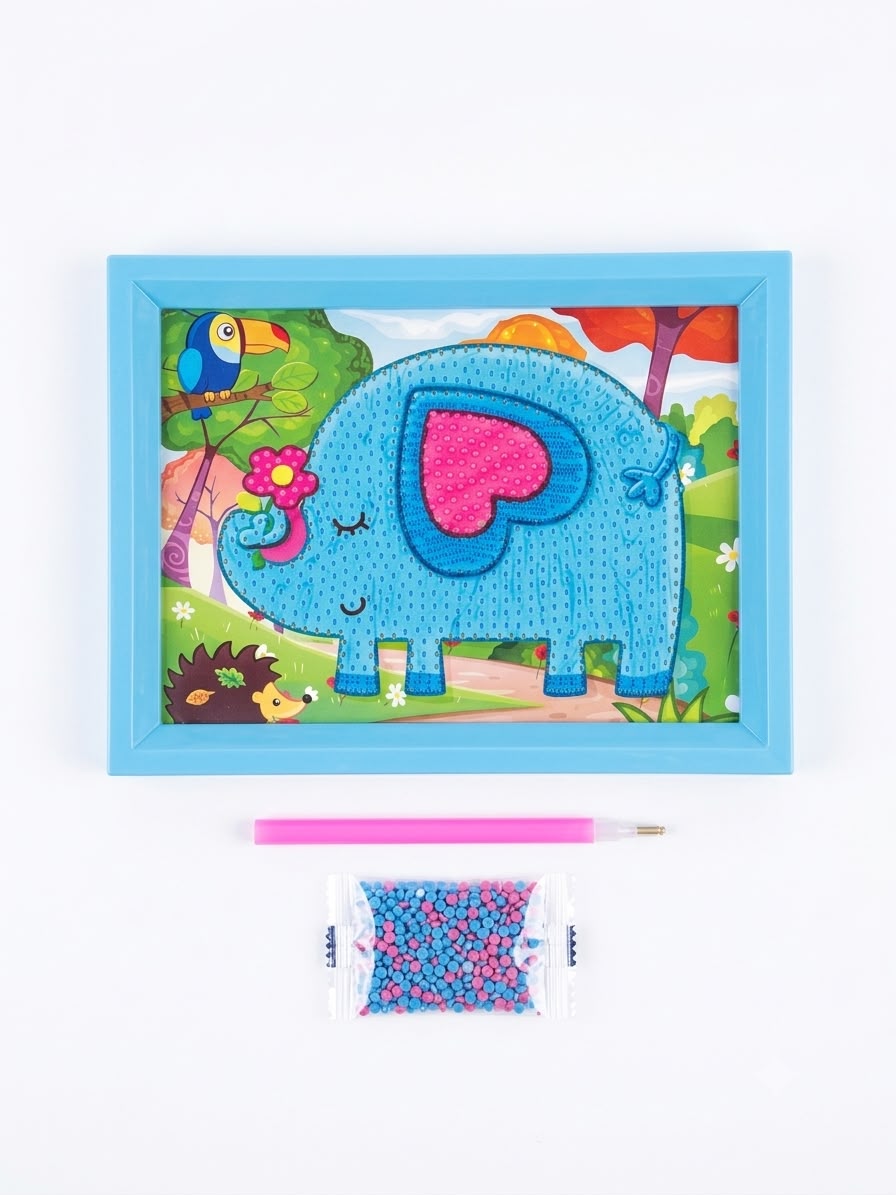 DIY 5D Blue Elephant Diamond Painting Kit –Craft Set with Frame