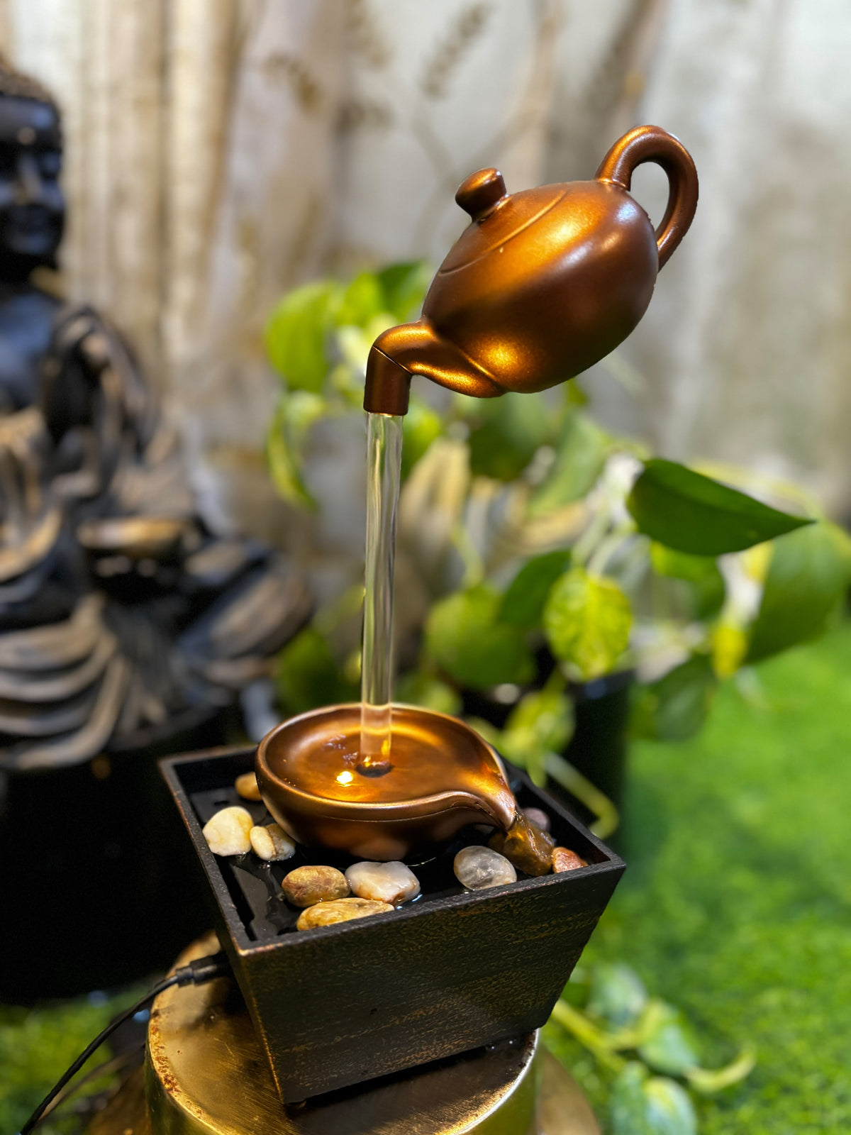 Floating LED Teapot Water Fountain Tabletop Waterfall-Contains 1 Floating Water Fountain Ornament ,1 Pack Cobblestones ,1 Cable