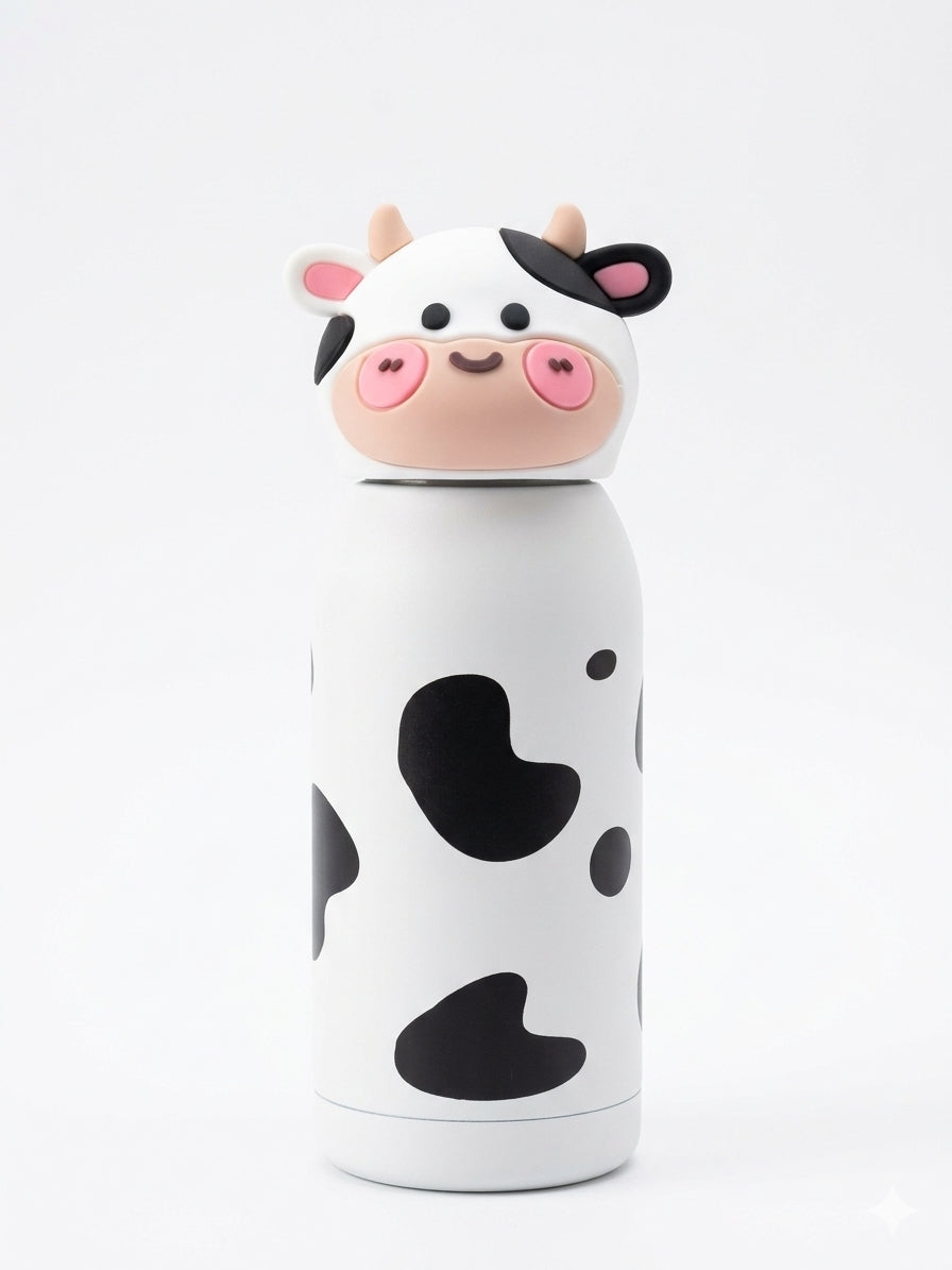 Stainless Steel Kids White Cow Water Bottle with 400ML