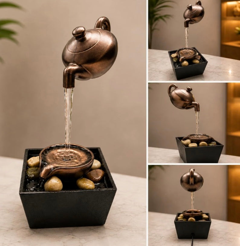 Floating LED Teapot Water Fountain Tabletop Waterfall-Contains 1 Floating Water Fountain Ornament ,1 Pack Cobblestones ,1 Cable