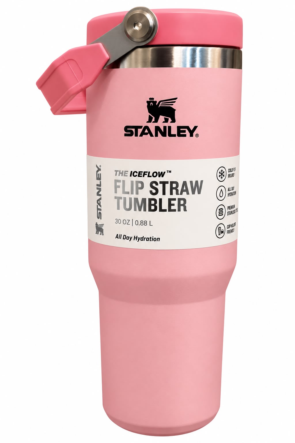 Stanley Quencher H2.0 Flow State Tumbler, 30 oz, Pink Handle and Straw-880ml