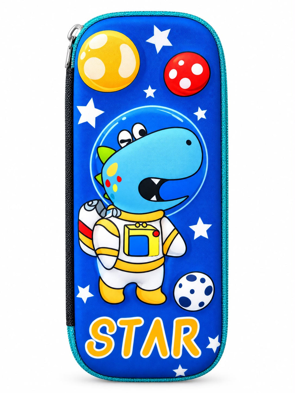 Pencil Case, Space Astronaut Dinosaur Design, Blue Zipper Pouch, School Stationery Kit