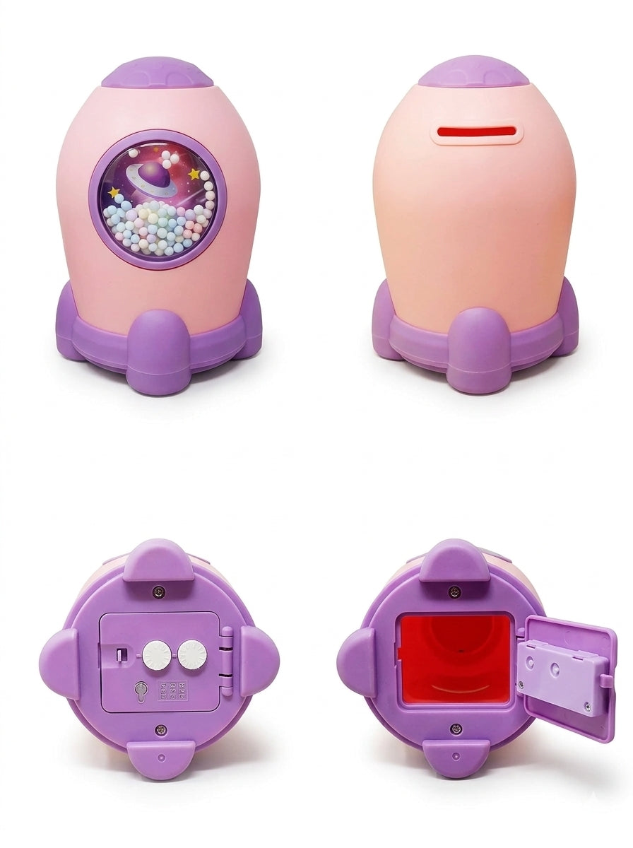 Pink Space Shape Gullak Money Bank With Number Code Lock