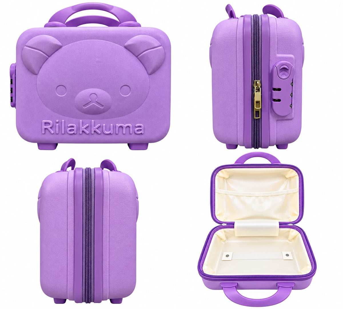Cartoon Bear Storage Box For Travel Case Vanity Organiser Makeup Accessories Mini Luggage Vanity Bag Hard Shell ABS Durable Portable with Lock-1PCS-Purple