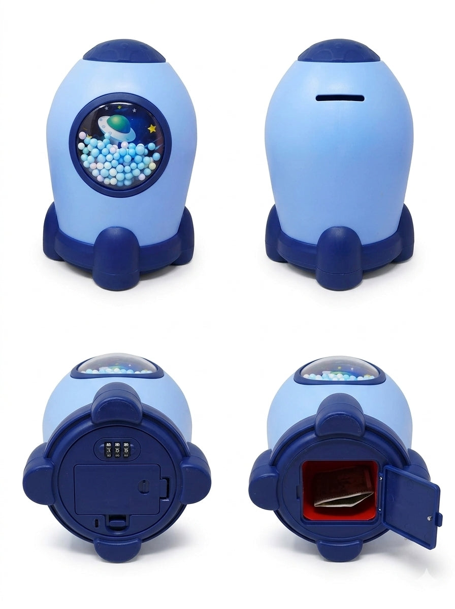Blue Space Shape Gullak Money Bank With Number Code Lock