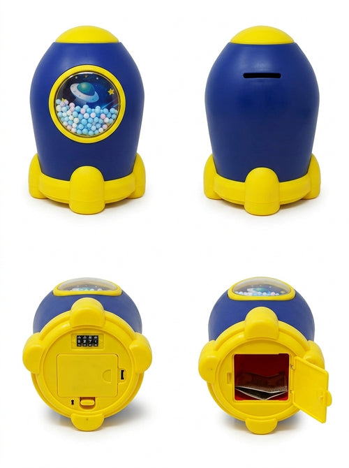 Dark Blue Space Shape Gullak Money Bank With Number Code Lock
